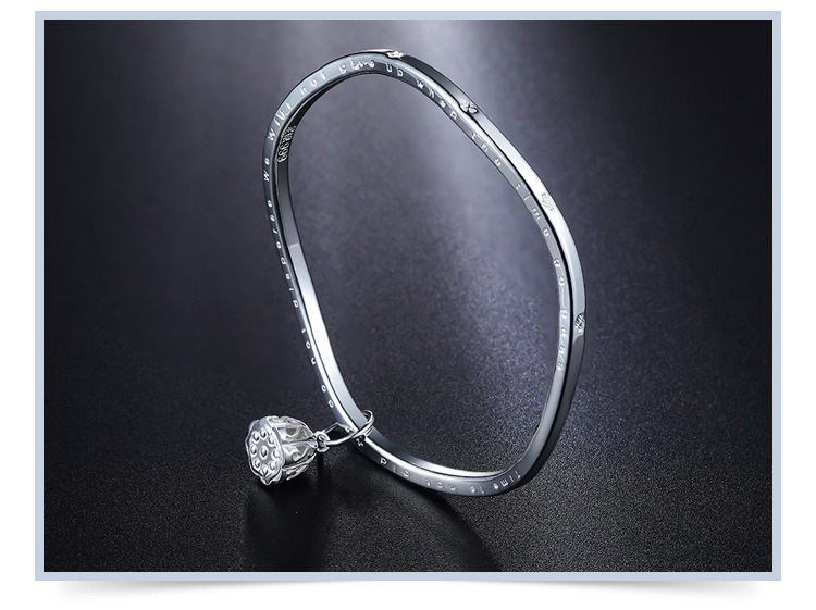 鸣钻国际 纯银复古风手镯女999足银学生银饰细镯子可刻字送女友礼物