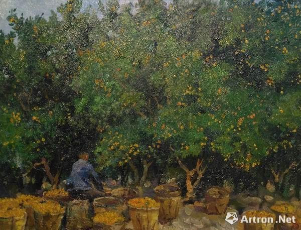 参展 费以复 《收获脐橙》 木板油画25x33cm 年代未知 费以复的《收获